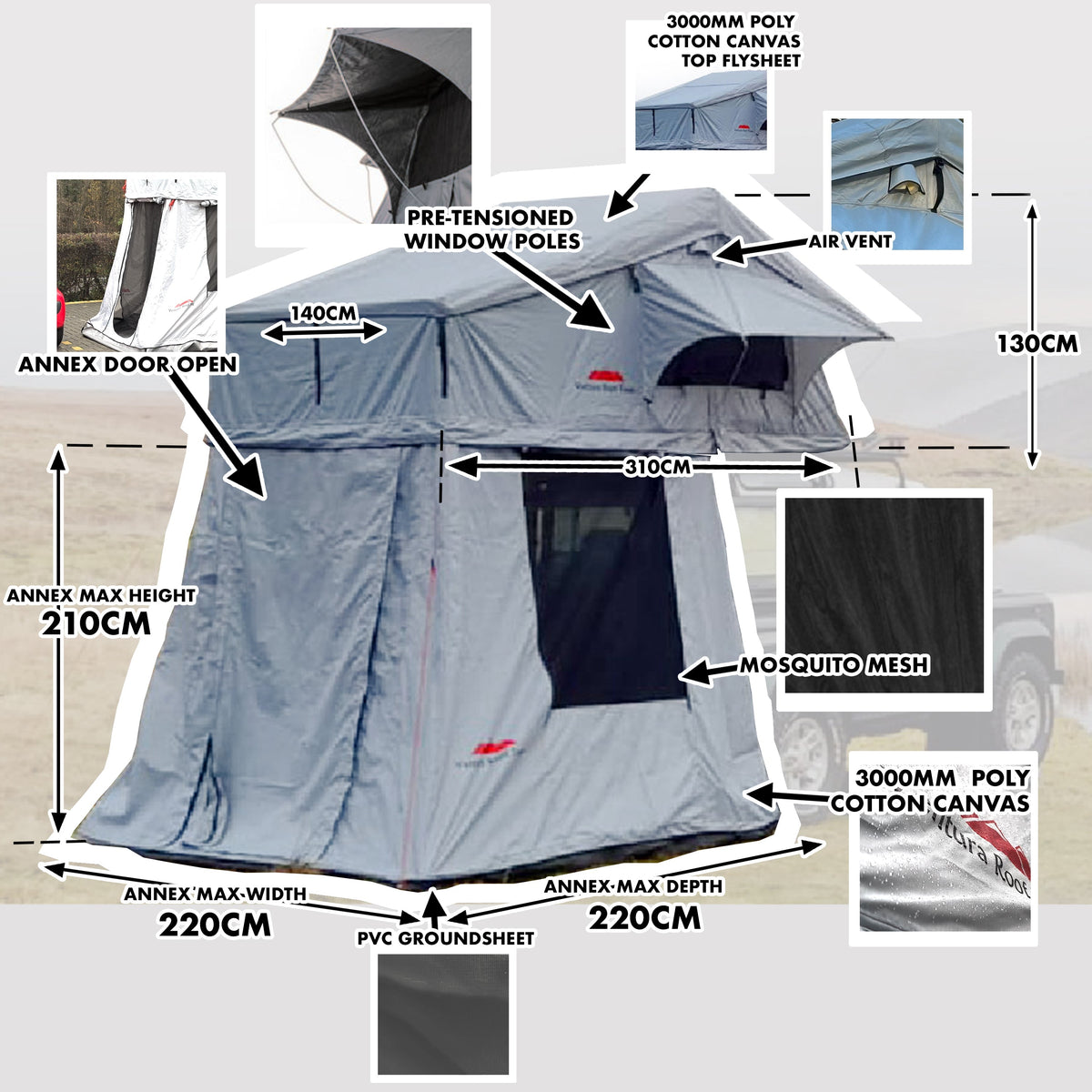 Extended Ventura Deluxe 1.4 Roof Top Tent + Annex - view 3